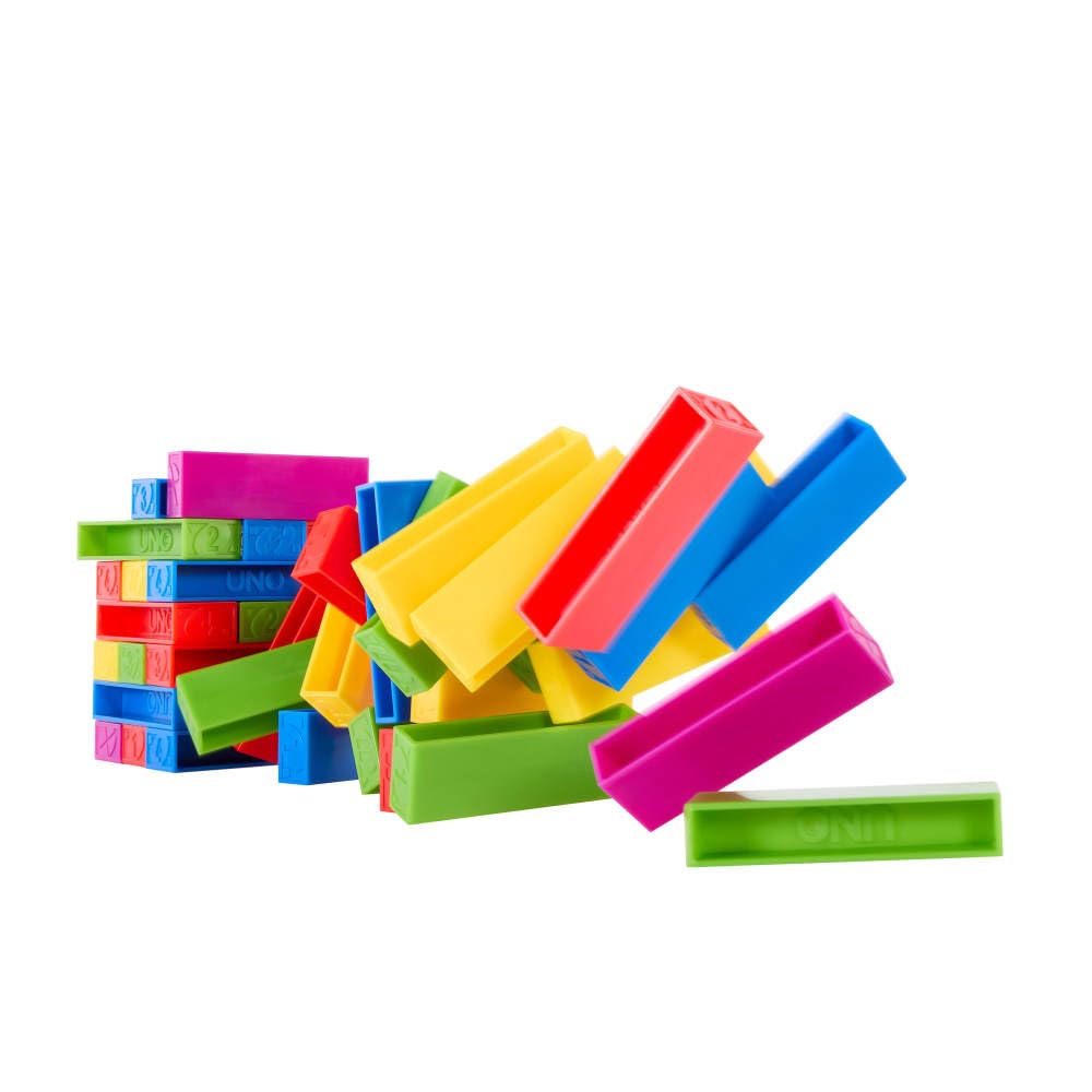Mattel Games UNO Stacko Game for Kids & Family with 45 Colored Stacking Blocks & Loading Tray, Build & Play, Nights & Parties