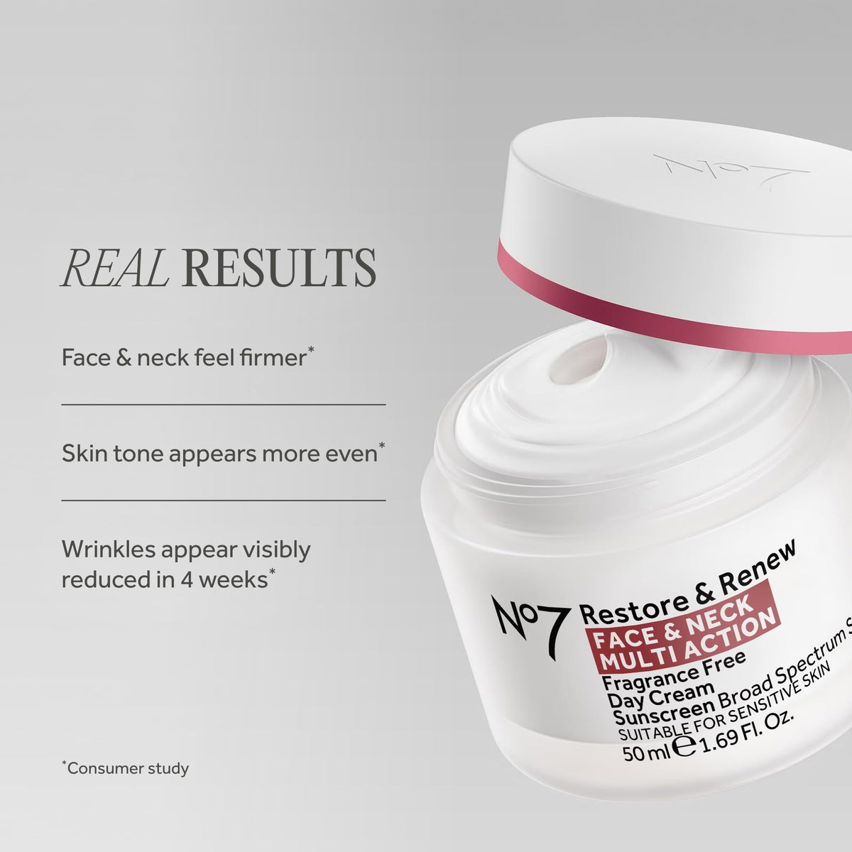 No7 Restore & Renew Multi Action Face & Neck SPF 30 Day Cream - Firming & Hydrating Face Moisturizer with Hyaluronic Acid to Help Reduce the Appearance of Wrinkles - Fragrance-Free (1.69 Fl Oz)
