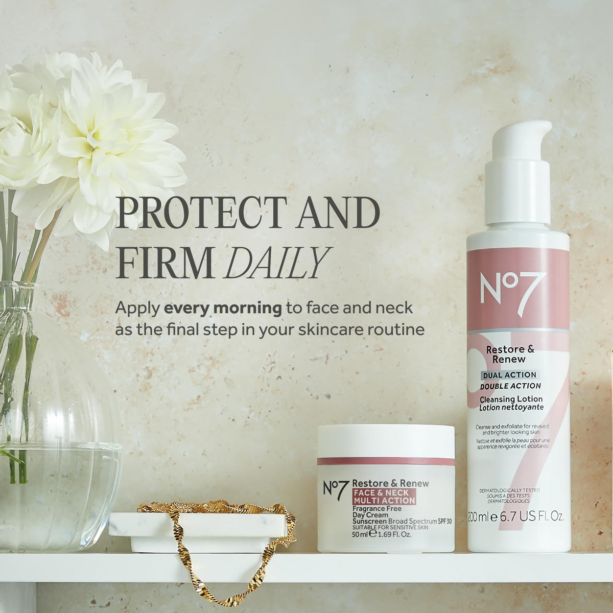 No7 Restore & Renew Multi Action Face & Neck SPF 30 Day Cream - Firming & Hydrating Face Moisturizer with Hyaluronic Acid to Help Reduce the Appearance of Wrinkles - Fragrance-Free (1.69 Fl Oz)