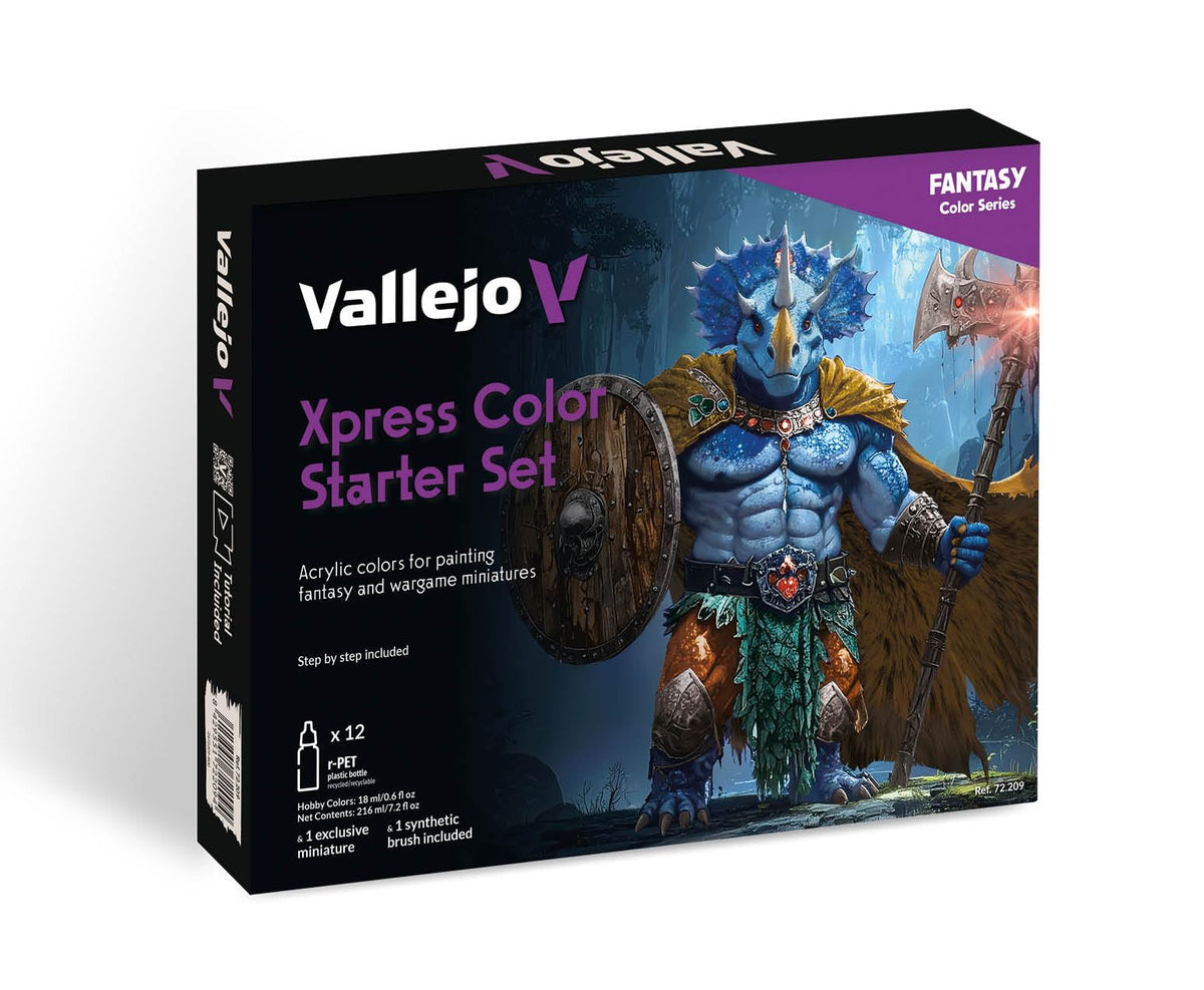 Vallejo Xpress Color Starter Set for Painting Figures, Includes Exclusive Figure, Synthetic Brush and Step-by-Step Guide, Ideal for Skin, Scales, Clothes and Metals