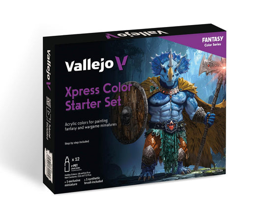 Vallejo Xpress Color Starter Set for Painting Figures, Includes Exclusive Figure, Synthetic Brush and Step-by-Step Guide, Ideal for Skin, Scales, Clothes and Metals