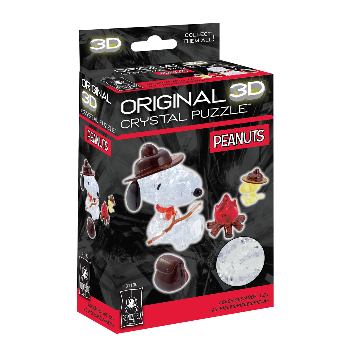 BePuzzled Peanuts Snoopy Original 3D Crystal Puzzle Collection - Brain Teaser, Collectible Display Puzzle for Kids & Adults Ages 12+