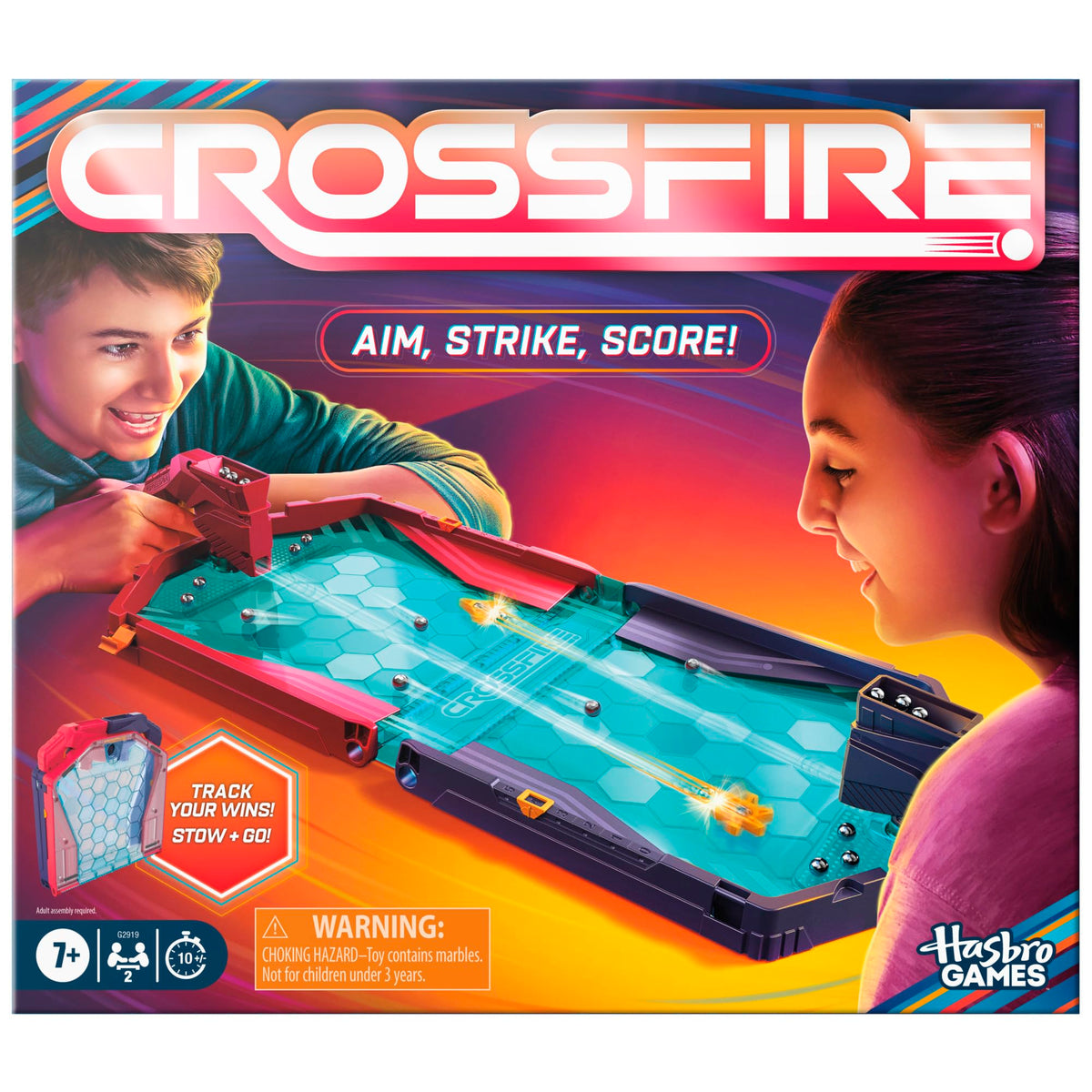 Hasbro Gaming Crossfire Game | Indoor Active Game for Kids and Teens | 2 Blasters, Marbles, Arena | Fun Family Board Games | 2 Players | 10 Mins. | Ages 7+